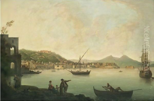 A View Of The Bay Of Naples From Posillipo With Figures On The Shore Oil Painting by Pietro Fabris