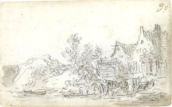 A View Of Gabled Cottages Before A Canal Oil Painting by Jan van Goyen