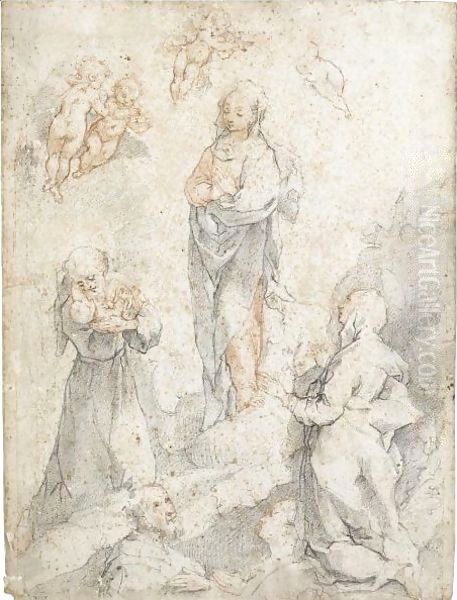 The Virgin With St Francis Holding The Christ Child, St Clare And Two Donors by Federico Fiori Barocci