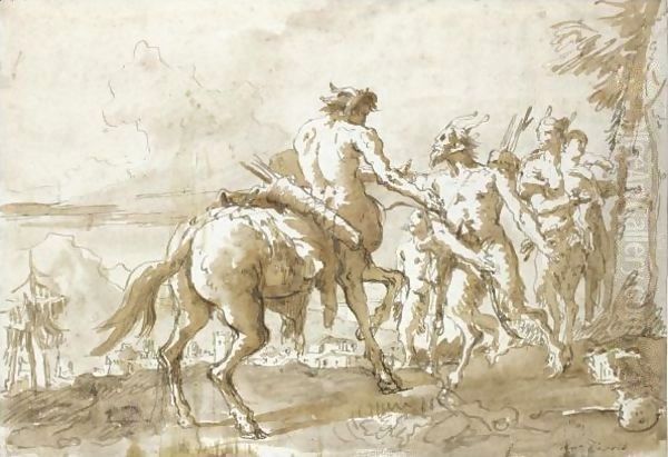 A Centaur Meeting A Faun And His Family Oil Painting by Giovanni Domenico Tiepolo