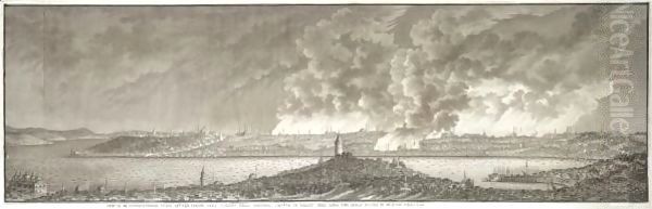 View Of Constantinople With The Fire Of 1755 Oil Painting by Italian School