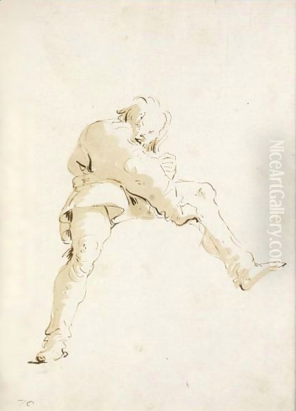 A Young Man, Seen From Below, Straddling A Cloud Oil Painting by Giovanni Battista Tiepolo