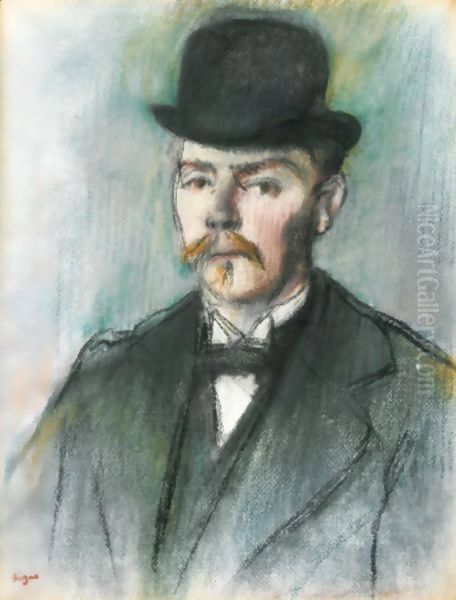 Alexis Rouart (Buste D'Homme En Chapeau Melon) Oil Painting by Edgar Degas