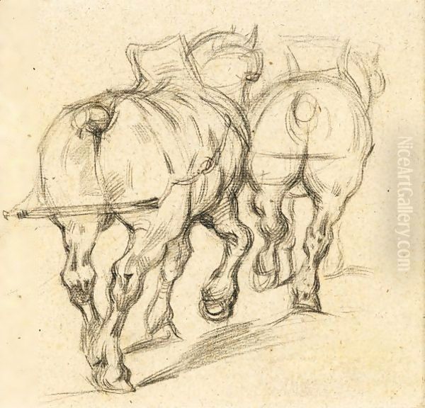 Chevaux De Trait (D'Apres Gericault) Oil Painting by Paul Cezanne