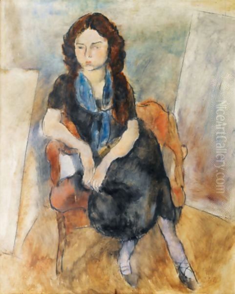 Gaby (Femme Au Fichu Bleu) Oil Painting by Jules Pascin