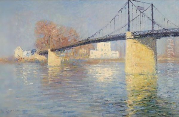 Le Pont Suspendu A Triel-Sur-Seine Oil Painting by Gustave Loiseau