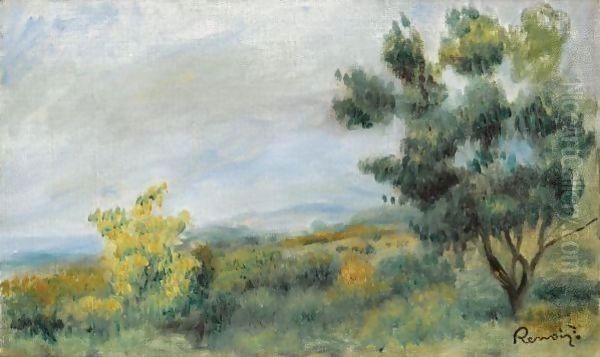 Paysage, Arbres Au Premier Plan Et Fond De Mer Oil Painting by Pierre Auguste Renoir