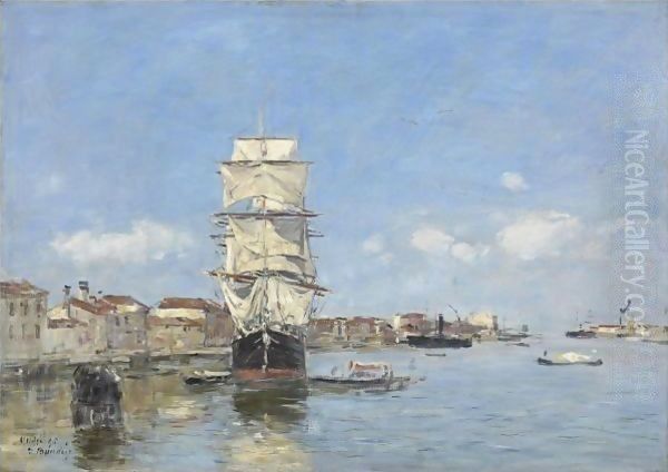 Venise. Navire A Quai. Canal De La Giudecca Oil Painting by Eugene Boudin