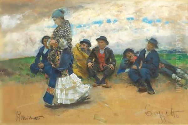 Personnages Dans La Campagne Oil Painting by Francesco Paolo Michetti