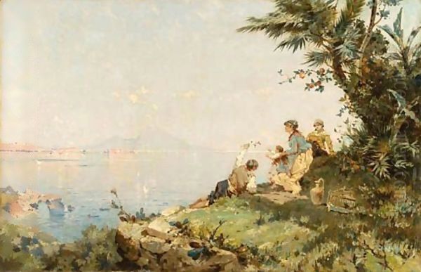 Pique Nique Devant Le Golfe De Naples Oil Painting by Franz Richard Unterberger