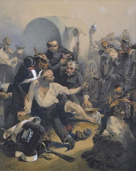 Scene From The Crimean War Oil Painting by Mihaly von Zichy