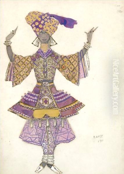 Costume Design For A Young Hindu Prince In Le Dieu Bleu Oil Painting by Leon Samoilovitch Bakst