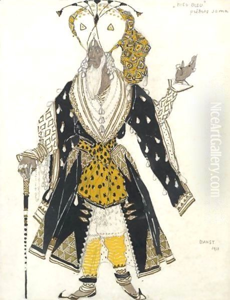 Costume Design For The Priest Soma From Le Dieu Bleu Oil Painting by Leon Samoilovitch Bakst