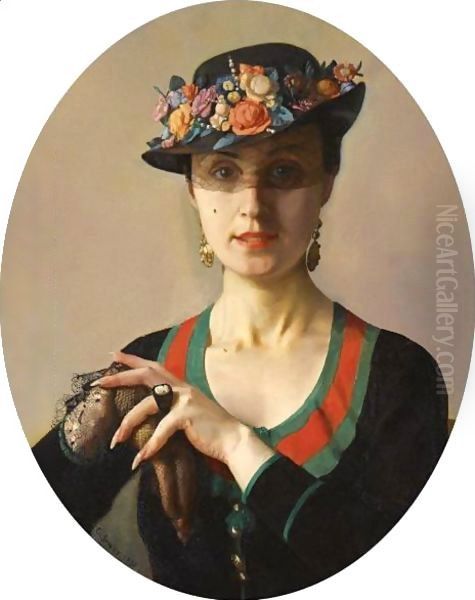 Portrait Of A Lady Oil Painting by Konstantin Andreevic Somov