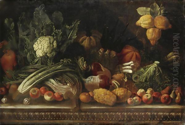 Natura Morta Con Cedri, Frutta, Rape E Zucche Oil Painting by Pietro Paolo Bonzi