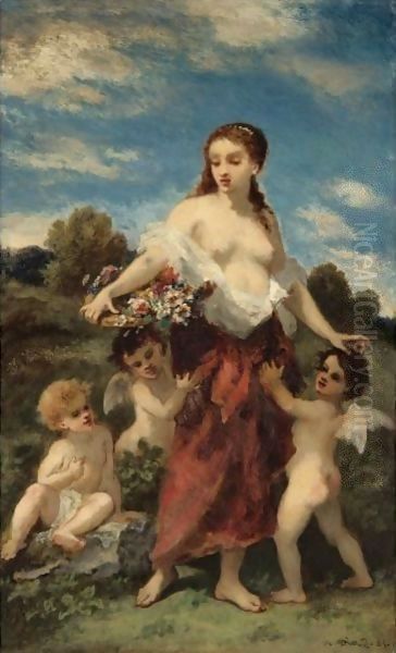 Flore Saisie Par L'Amour Or L'Innocence En Danger Oil Painting by Narcisse-Virgile D Az De La Pena