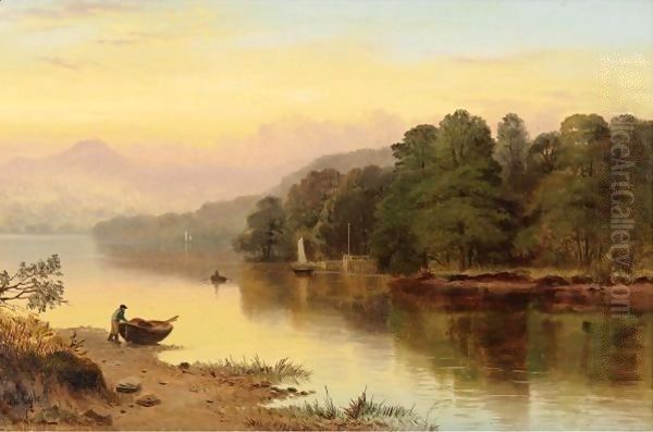 A River In Wales Oil Painting by George Cole, Snr.