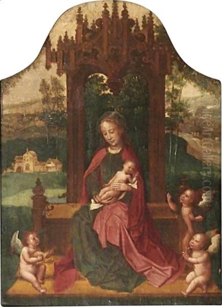 Virgin And Child Enthroned Oil Painting by Adriaen Isenbrant