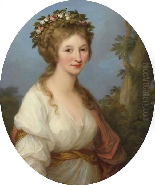 Portrait Of A Young Woman, Possibly Anna Charlotta Dorothea Von Medem, Duchess Of Courland Oil Painting by Angelica Kauffmann