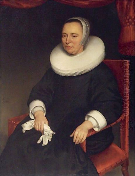 Portrait Of Lady, Seated Three-Quarter Length, Wearing A Black Dress With A White Ruff Oil Painting by Aelbert Cuyp