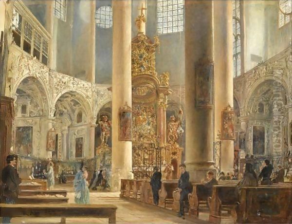 Interior Of The Franciscan Church, Salzburg Oil Painting by Rudolf Ritter von Alt