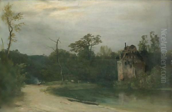 Castle In A Wooded Landscape Oil Painting by Karl Blechen