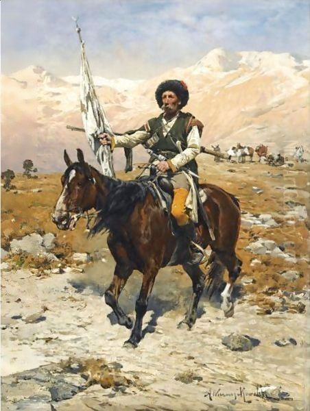 A Caucasian Chief Oil Painting by Alfred Wierusz-Kowalski