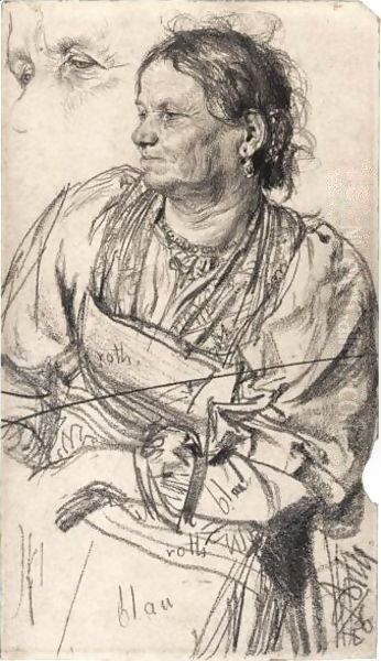 Tiroler Bauerin (Woman From The Tyrol) Oil Painting by Adolph von Menzel