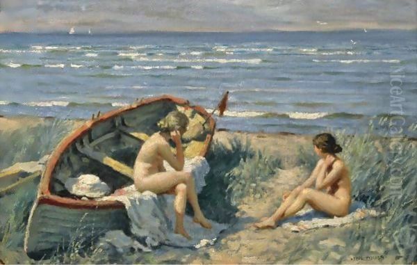 Motiv Fra Bastad (The Beach At Bastad) Oil Painting by Paul-Gustave Fischer