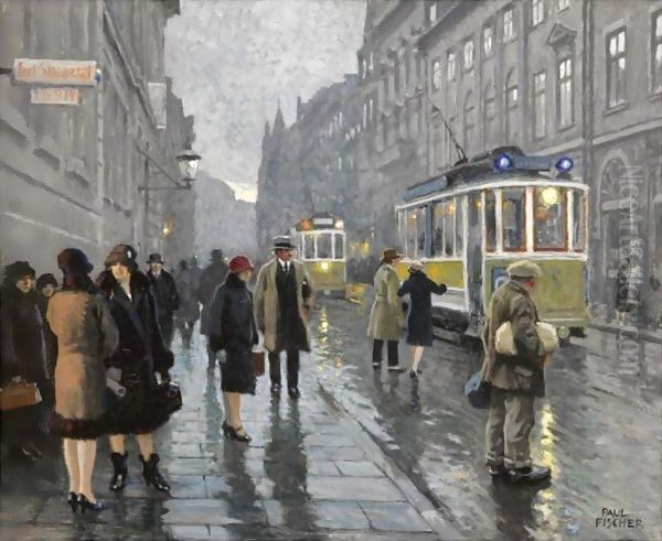 Bredgade I Kobenhavn (Bredgade, Copenhagen) Oil Painting by Paul-Gustave Fischer