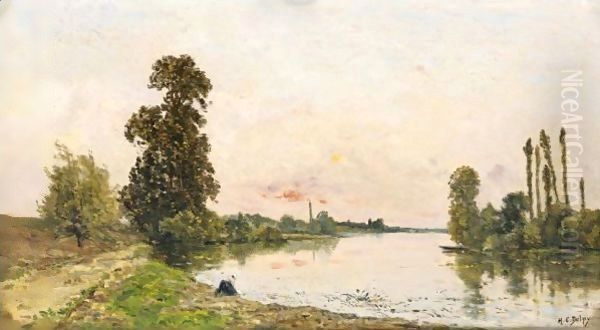 Lavandieres Au Soleil Couchant Oil Painting by Hippolyte Camille Delpy