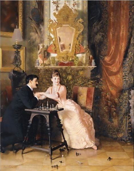 The Chess Game Oil Painting by H. Knut Ekwall