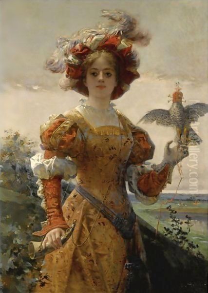 Dame Au Faucon Oil Painting by Edmond-Louis Dupain