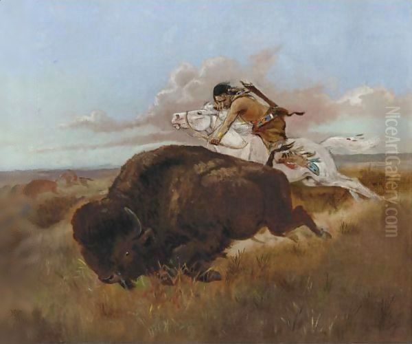 Buffalo Hunting Oil Painting by Charles Marion Russell