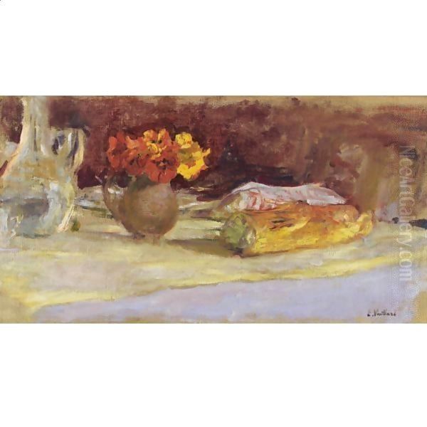 Bouquet De Capucines, Carafe Et Pain Sur Une Table Oil Painting by Jean-Edouard Vuillard