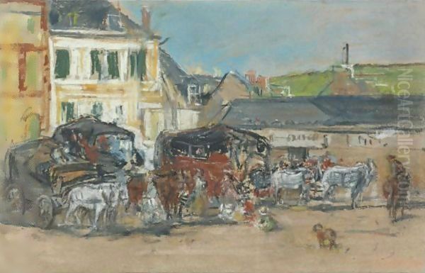 Les Charrettes Oil Painting by Eugene Boudin