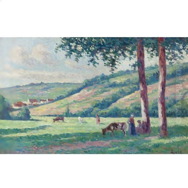 Paysage Aux Bergeres Et Vachers Oil Painting by Maximilien Luce