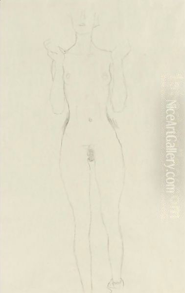 Akt Mit Erhobenen Unterarmen (Nude With Raised Arms) Oil Painting by Gustav Klimt