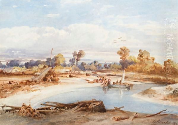 River Landscape With Figures Oil Painting by Louis Buvelot