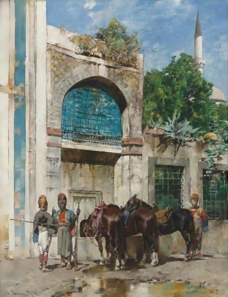 At Rest At The Fountain Oil Painting by Alberto Pasini