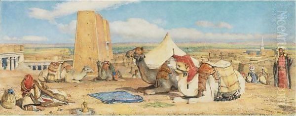 The Arab Caravan Encampment At Edfou Oil Painting by John Frederick Lewis