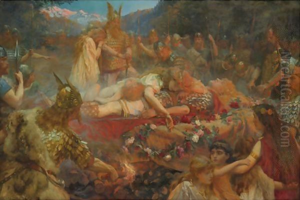 Death Of A Viking Warrior Oil Painting by Charles Ernest Butler