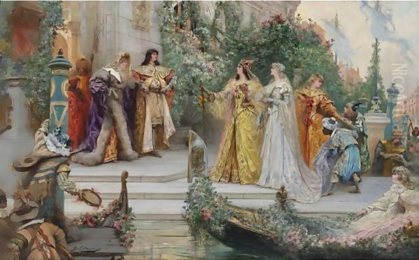 The Arrival Of The Guests, Venice Oil Painting by Georges Jules Victor Clairin