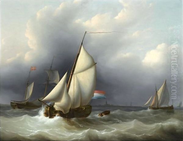 Shipping In Choppy Waters Oil Painting by Martinus Schouman