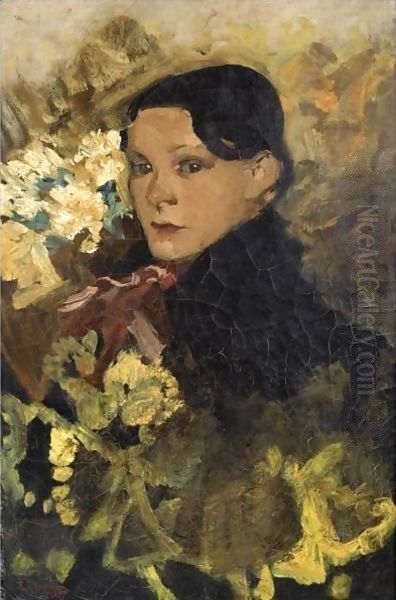 A Flower Girl Oil Painting by George Hendrik Breitner