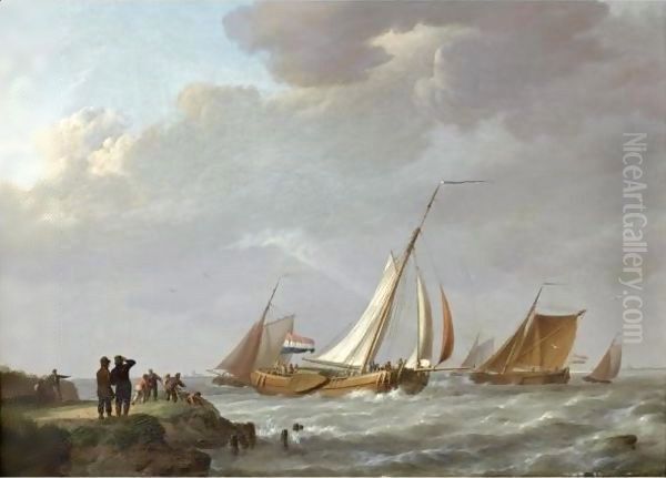 Shipping Off The Dutch Coast 2 Oil Painting by Johannes Hermanus Koekkoek