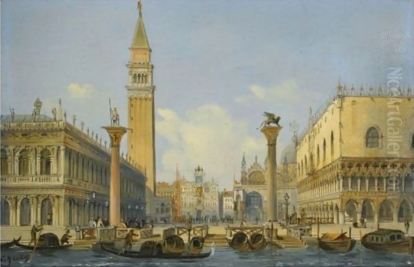 Venice, A View Of The Piazzetta From The Bacino Di San Marco Oil Painting by Carlo Grubacs