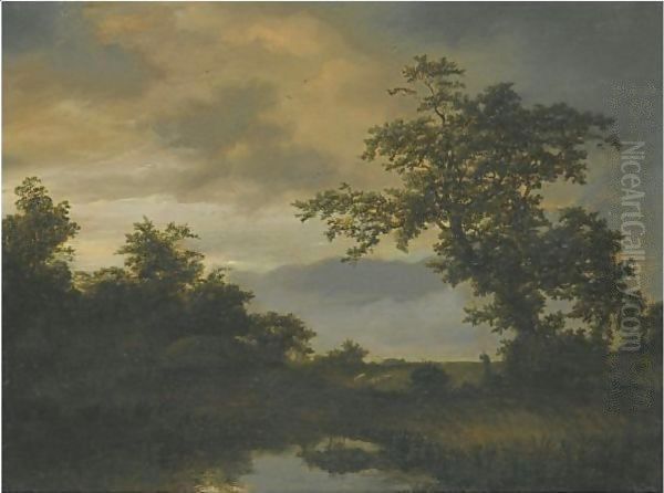 A Wooded River Landscape With A Shepherd And His Flock On The Bank Oil Painting by Cornelis Hendricksz. The Younger Vroom