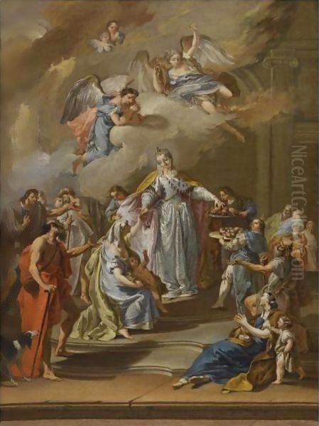 Saint Elizabeth Of Portugal Distributing Alms Oil Painting by Francesco Pittoni