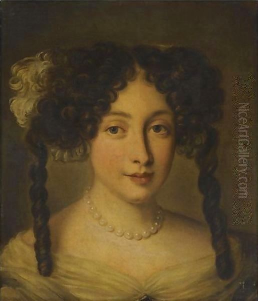 Portrait Of A Lady, Bust-Length, Wearing A Pearl Necklace Oil Painting by Jacob Ferdinand Voet